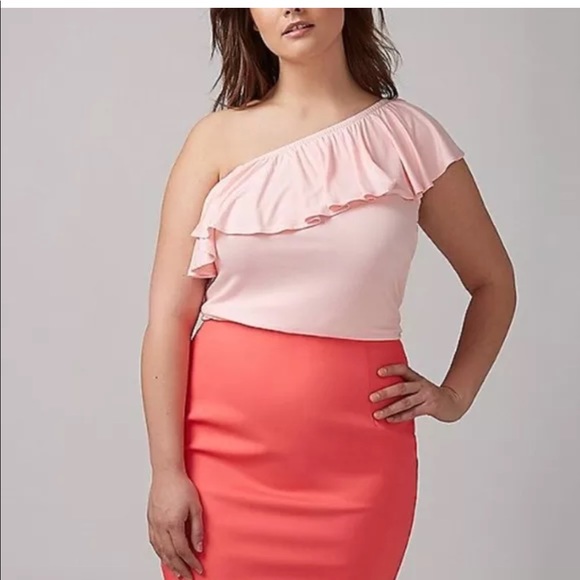Lane Bryant Tops - Lane Bryant Pink One Shoulder Ruffle Top